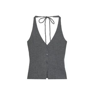 Zara Charcoal Button-Down Halter Top